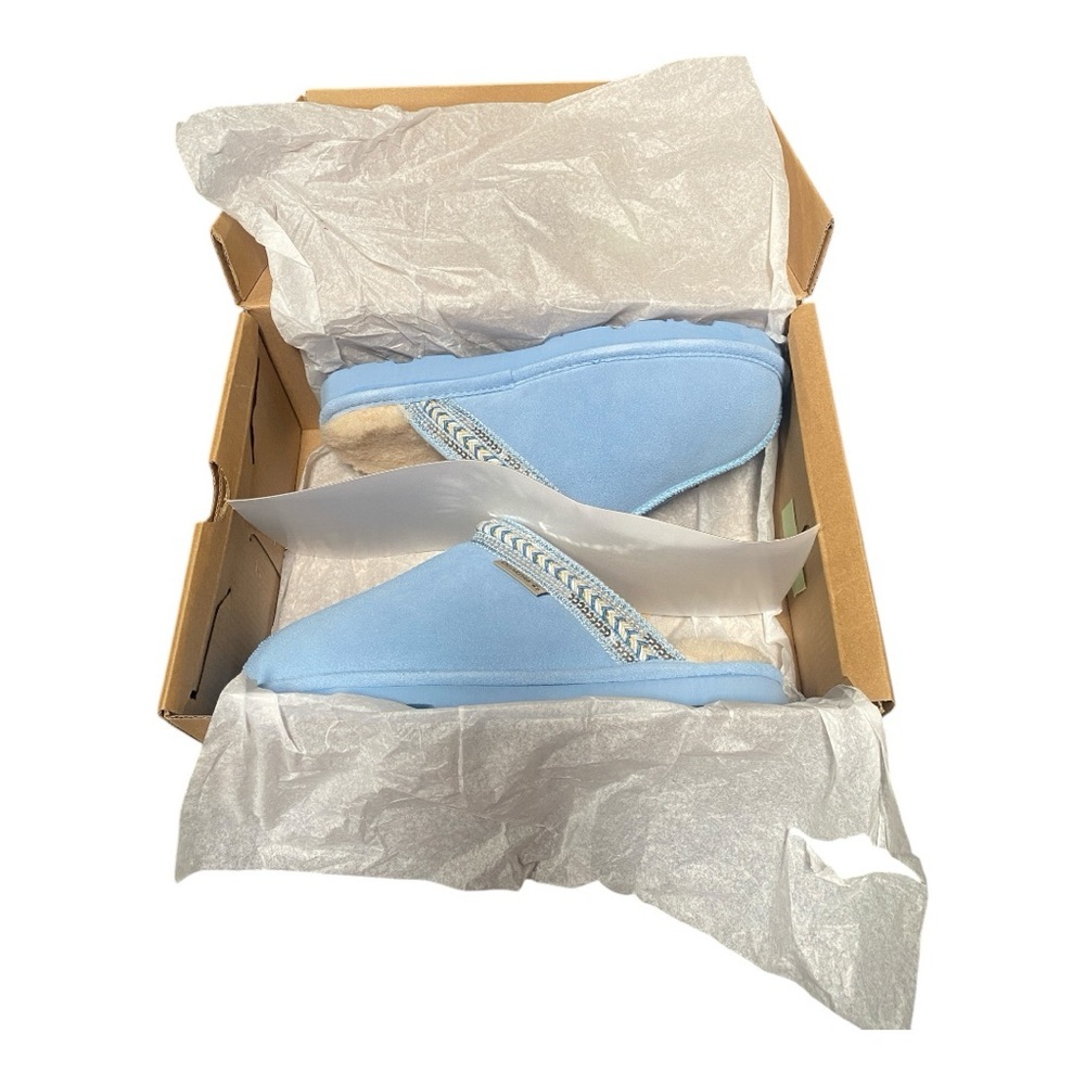 BEARPAW Tanya Suede Embellished Slipper Mule Color: Blue Bliss Size 9W - Picture 5 of 5